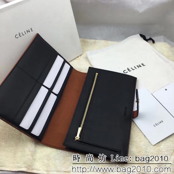 CELINE賽琳原單 專櫃 手掌紋牛皮搭扣拼色錢夾 4148 SL1688